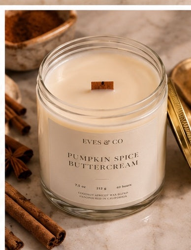 Pumpkin Spice Buttercream Luxury Candle – 7.5 oz Clear Glass Jar | Hand Poured Candle by Eves & Co