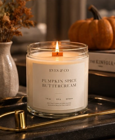 Pumpkin Spice Buttercream Luxury Candle – 7.5 oz Clear Glass Jar | Hand Poured Candle by Eves & Co