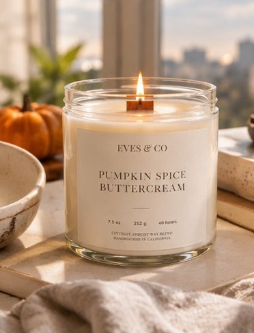 Pumpkin Spice Buttercream Luxury Candle – 7.5 oz Clear Glass Jar | Hand Poured Candle by Eves & Co