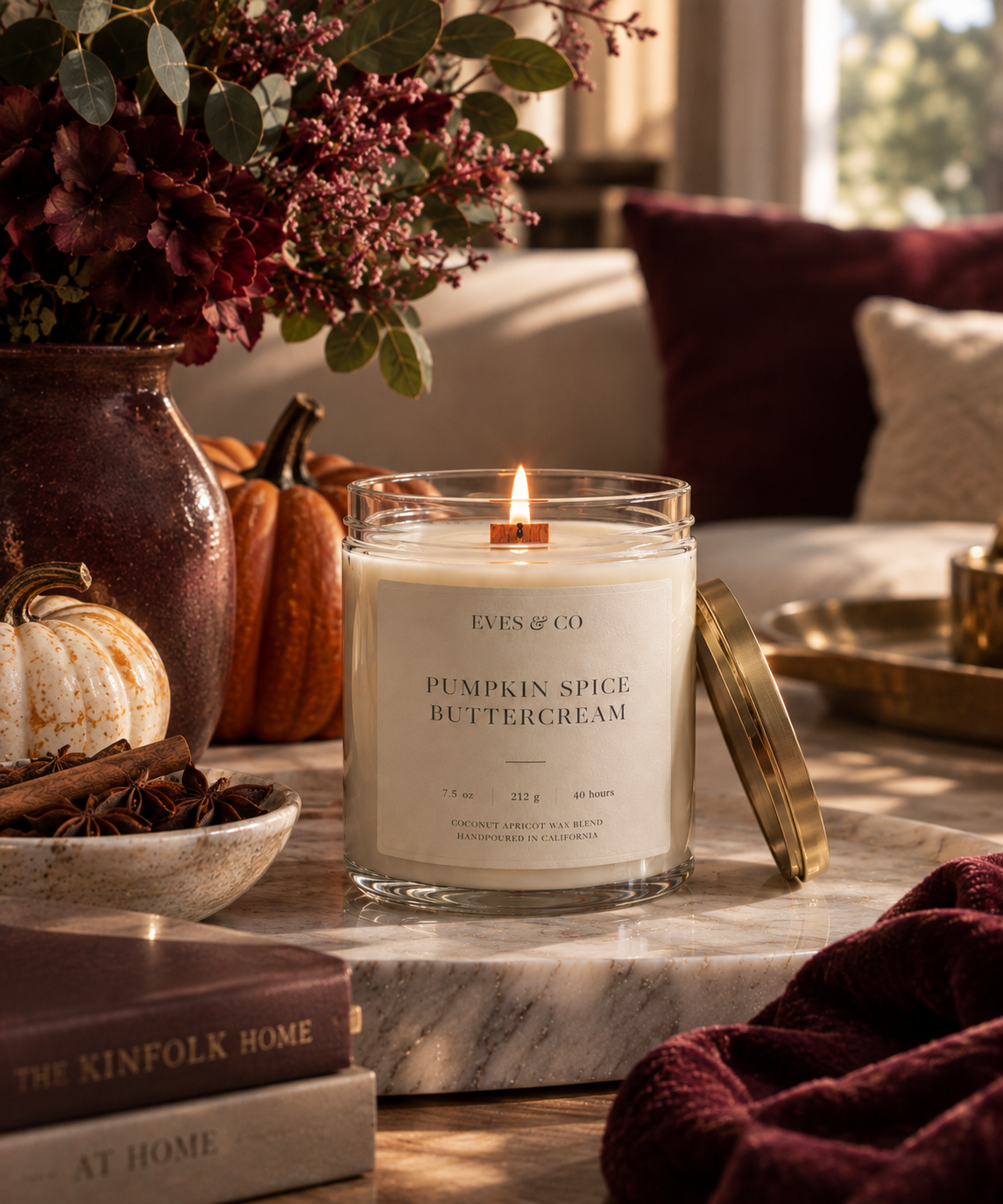 Pumpkin Spice Buttercream Luxury Candle – 7.5 oz Clear Glass Jar | Hand Poured Candle by Eves & Co