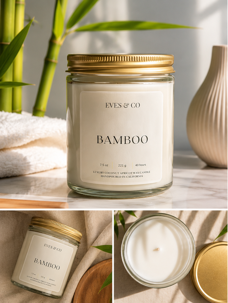 Bamboo Luxury Candle – 7.5 oz Clear Glass Jar | Clean Fresh Spa Scent | Hand Poured Candle by Eves & Co