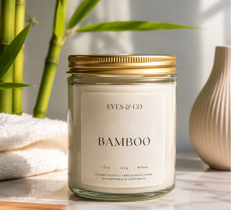 Bamboo Luxury Candle – 7.5 oz Clear Glass Jar | Clean Fresh Spa Scent | Hand Poured Candle by Eves & Co