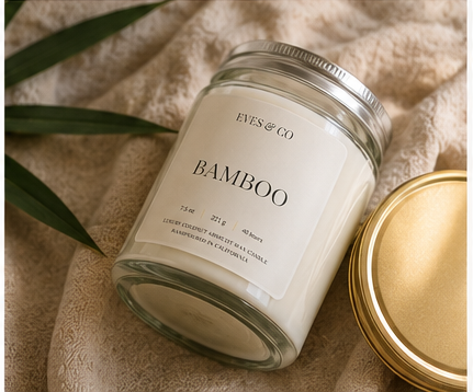 Bamboo Luxury Candle – 7.5 oz Clear Glass Jar | Clean Fresh Spa Scent | Hand Poured Candle by Eves & Co
